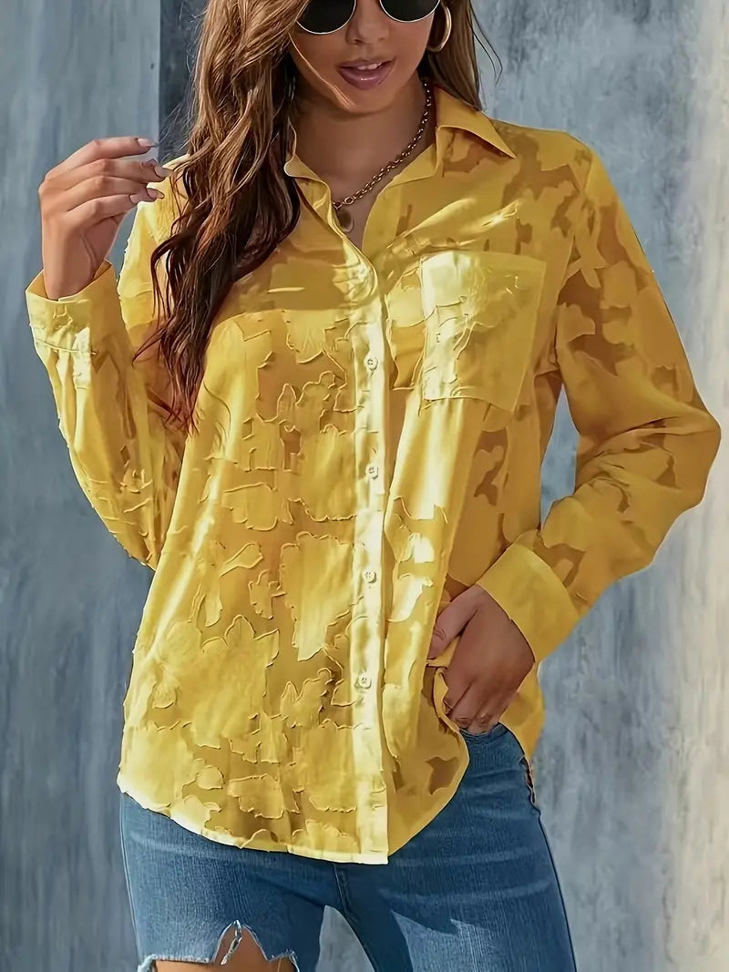 Browrigg® | Jacquard-Oberteil mit transparentem, lockerem Knopfverschluss