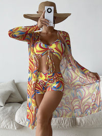 Catherine – 3-teiliges Bikini-Set mit Langarm-Cardigan für den Sommerstrand in Gelb