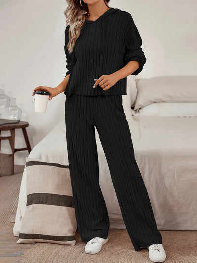 Damen Freizeit-Uni-Farbener Kapuzenpullover und Gerade-Jogginghosen mit Kordelzug | Ideal für Active Wear