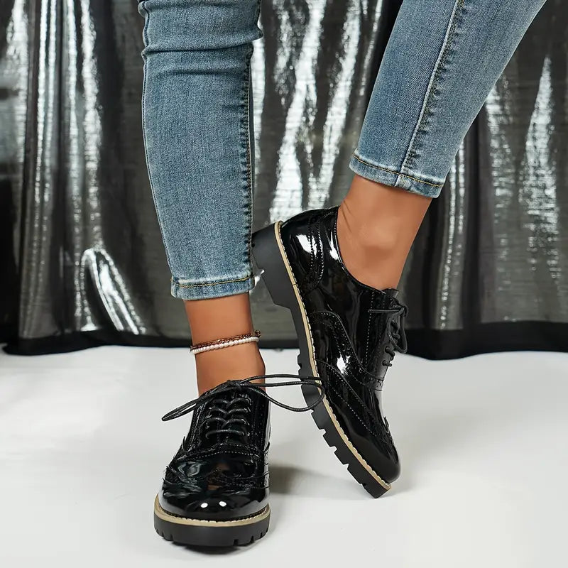 Fudus | Lackschuhe Im Oxford Stil Mit Klobiger Sohle Für Damen