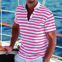 Retro gestreiftes Poloshirt für Männer in Rosa