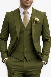 Felix | Herren Dreiteiliger Anzug Weste Business Elegant Hochzeit Festlich in Olivmoosgrün
