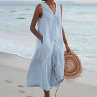 Lyra | Damen Sommerkleid V-Ausschnitt Leicht Feminin Romantic Casual in Blau