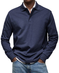 Felix | Luxus Langarm-Poloshirt in Marineblau
