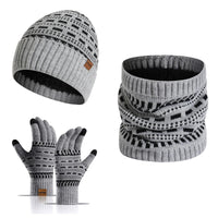 3-teiliges Winterset mit Mütze, Handschuhen und Schal in Hellgrau