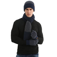 Strickset mit Wollmütze, Handschuhen und Schal in Navy blau