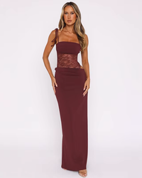 Jacqueline | Damen Maxikleid Elegant Zeitlos Festlich Fließend Modern in Bordeaux