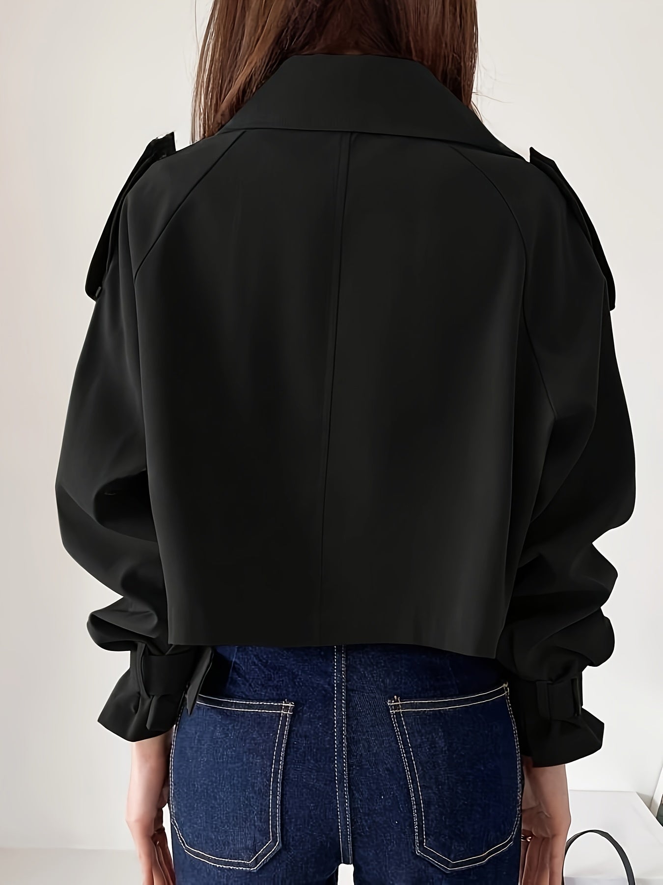 Lässiger Schwarzer Kurzer Trenchcoat mit Doppelt-Knotendem Detail für Damen | Ideal für den Winter