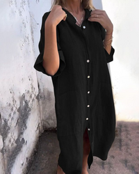 Naomi | Damen Hemdkleid Ibiza Lässig Boho Sommer Casual Strand in Schwarz