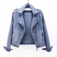 Katrin | Damen Biker Jeansjacke Frühling Reißverschluss Urban Modern in Hellblau