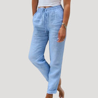 Sigrid | Damen Leinenhose Kordelzug Natürlich Komfort Sommer Leicht in Hellblau