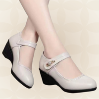 Jacoba - Damen Weiche Lederschuhe mit Absatz und Rutschfester Sohle in Grau