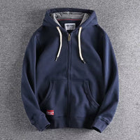 Max | Herren Zip-Hoodie Fleece Kapuzenpullover Casual in Marineblau