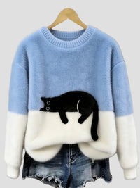 Luna | Damenpullover mit Katzenmotiv in Hellblau
