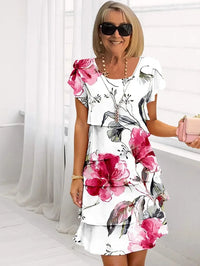 Rosette | Damen Rüschenkleid Romantic Verspielt Feminin Sommer Festlich in Weiß Floral