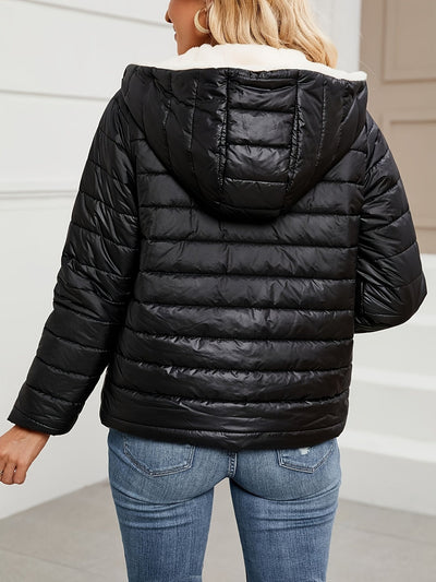 Lässige warme Wolljacke mit Kapuze und Polsterung für Damen |  Ideal für den Winter