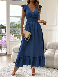Alina | Damen Maxikleid V-Ausschnitt Rüschen Saum Romantisch Sommer in Marineblau