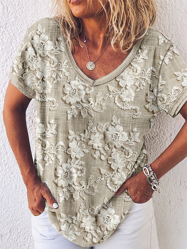 Renara | Damen Top mit Blumendruck – Elegantes V-Ausschnitt Design