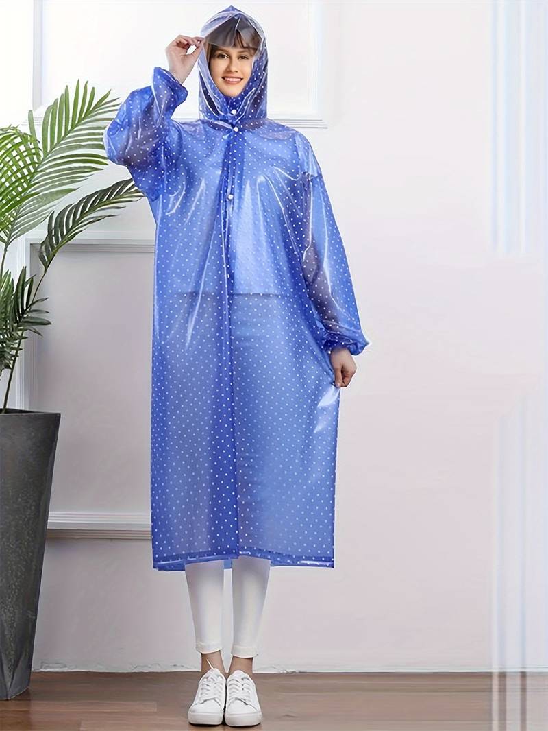 Stylische Lange Regenjacke mit Knopfleiste, Kapuze und Punktmuster für Damen | Ideal für den Winter