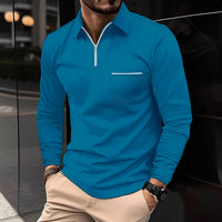 Florent - Herren-Langarm-Polo mit Zipper in Blau