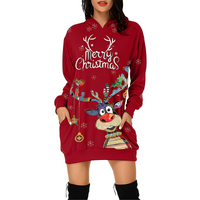 Georgia - Elegantes Weihnachtskapuzenkleid für Damen in Rot / Blau