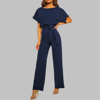 Amber | Damen Overall Fledermausärmel Bindegürtel Weites Bein in Marineblau