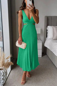Kesley | Damen Plisseekleid Festlich Stilvoll Zeitlos Elegant Abend in Grün