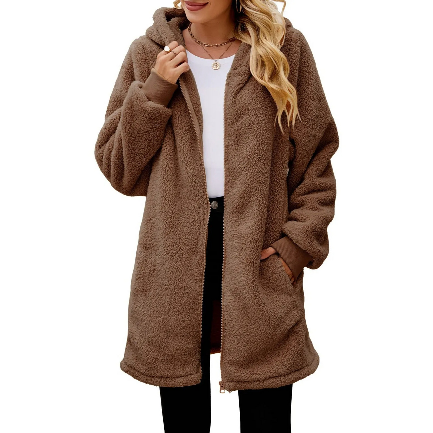 Warme Teddyjacke Damen mit Taschen und lockerer Passform