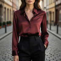Isabelle | Damen Satinbluse Langarm Luxuriös Elegant Business Feminin in Bordeaux