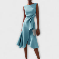 Beatrice | Damen Midikleid Drapiert Asymmetrisch Modern Elegant Festlich in Hellblau