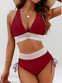 Hailey | Damen Bikini Set Bauchkontrolle Hohe Taille Sommer Modern in Rot