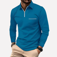 Herren Langarm-Polohemd mit Brusttasche in Blau