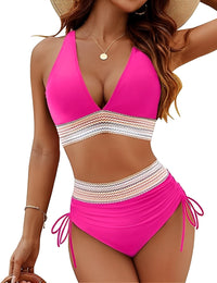 Emmie | Damen Eleganter Bikini Hohe Taille Modern Sommer Bademode in Rosa