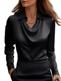 Dionne | Damen Satinbluse Langarm Elegant Luxuriös Business Feminin in Schwarz