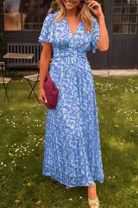 Ava | Damen Maxikleid V-Ausschnitt Feminin Fließend Elegant Festlich in Blau