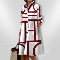 Vicky | Damen Midikleid Geometrisch Muster Modern Elegant Casual in Rot