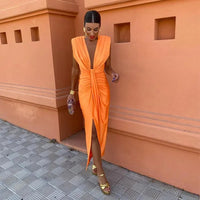Charlotte | Damen Maxikleid Plisseerock Weit Elegant Festlich Fließend in Orange