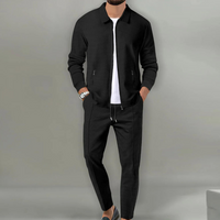 Luca | Herren Trainingsanzug Set Jacke und Hose Waffelstruktur in Schwarz