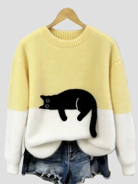 Luna | Damenpullover mit Katzenmotiv in Gelb