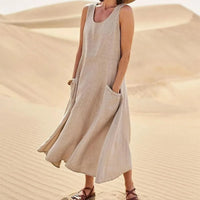 Tina™ - Sommer Leinenkleid in Beige