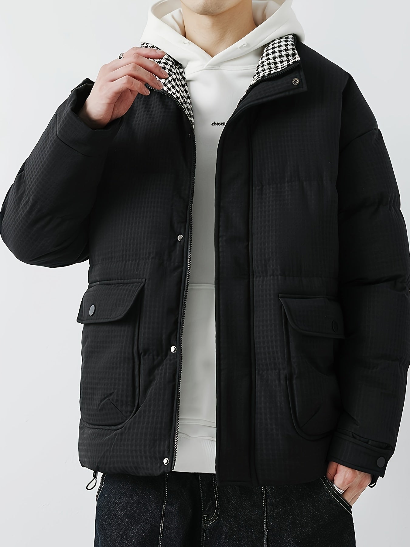 Warme Baumwoll-Steppjacke mit Bandkragen und Reissverschluss für Herren | Ideal für den Winter