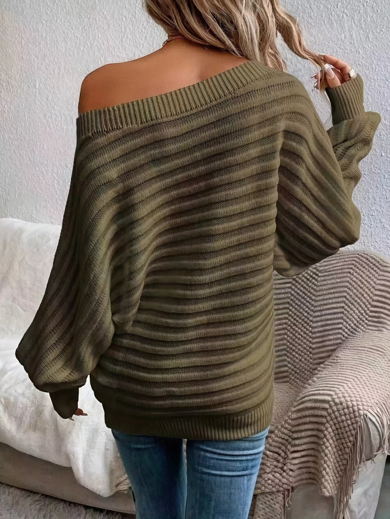 Lässiger Schulterfreier Strickpullover mit Bequemem Design für Damen | Ideal für den Winter