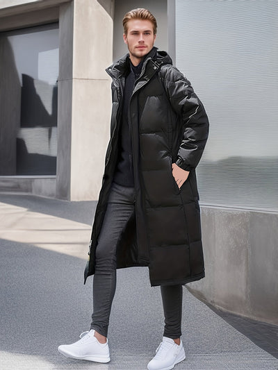 Casual langer warmer Wintermantel in Schwarz mit Polsterung für Herren | Ideal für den Winter
