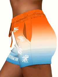 Damen Sommer Relaxpullover mit Palmenprint und Aufschrift "DAY DRINKIN'" – Ideal für den Sommer und die Freizeit in Orange