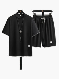 Herren-Freizeitset mit Kurzarmhemd und Shorts in Schwarz