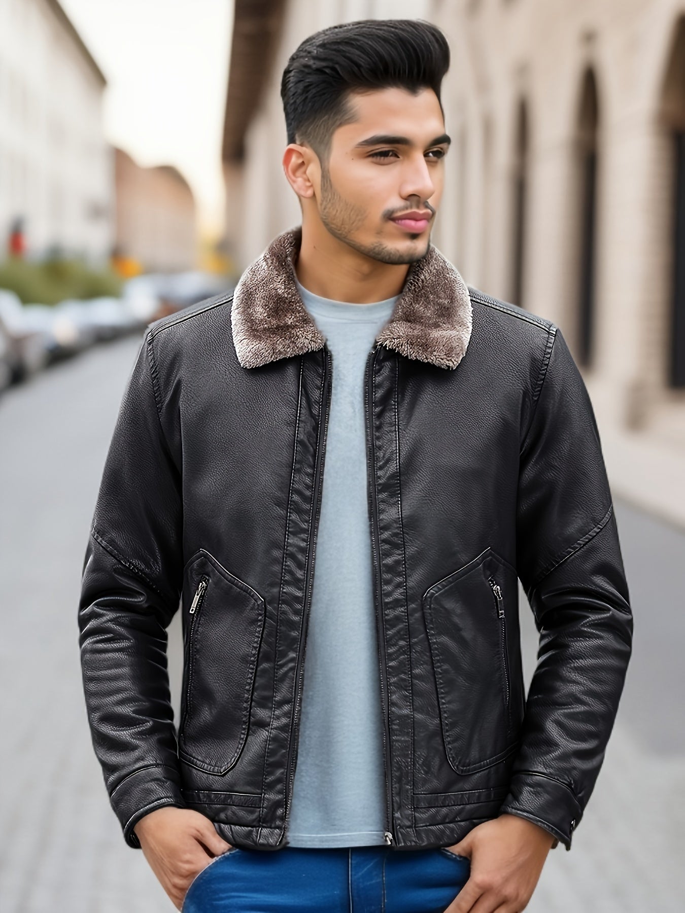 Lässige Fleece-gefütterte PU-Leder-Winterjacke für Herren | Ideal für den Winter