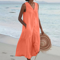 Lyra | Damen Sommerkleid V-Ausschnitt Leicht Feminin Romantic Casual in Orange
