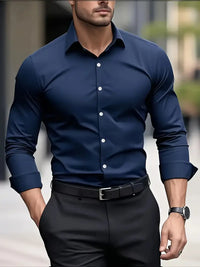 Luca | Herren Business Hemd Klassisch Langarm Elegant Büro Zeitlos in Marineblau