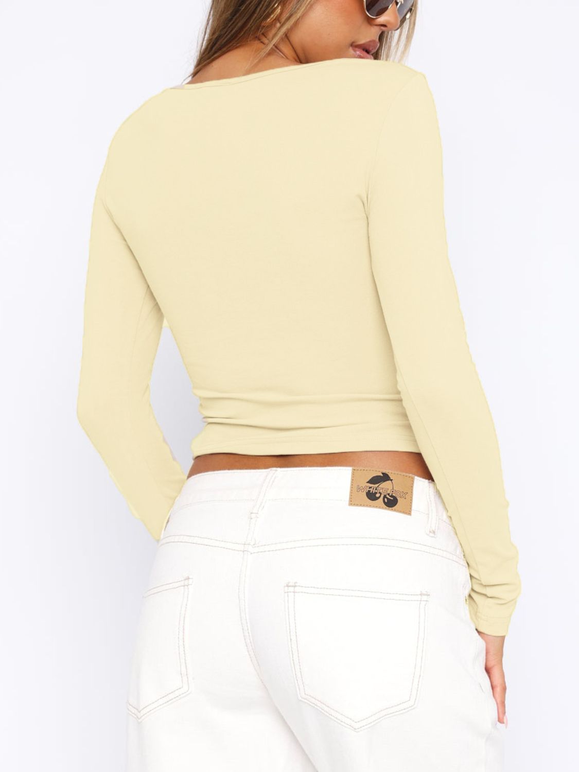 Fudus | Unifarben Rundhals Knopfleiste Langarmshirt