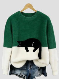 Luna | Damenpullover mit Katzenmotiv in Grün